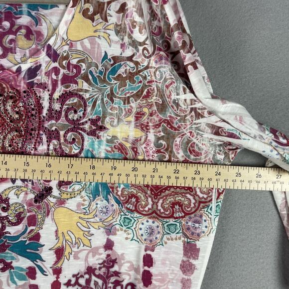 Reba Top Women 2X Burnout Southwestern Rhinestone Aztec Artsy Stretchy Patterned - Picture 7 of 13